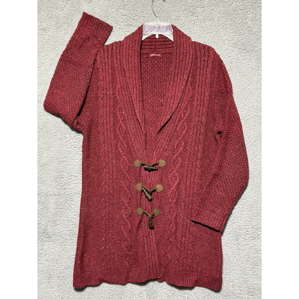 Merona Toggle Wool Blend Cable Knit Confetti Speckle Shawl Cardigan Sweater Sz L